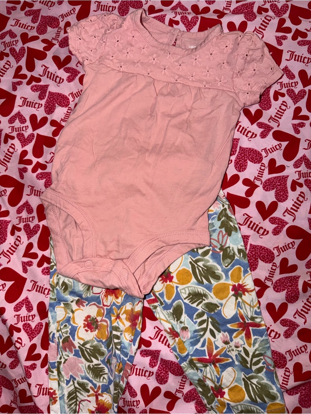 Carter's Light Pink Eyelet Yoke Baby Onesie